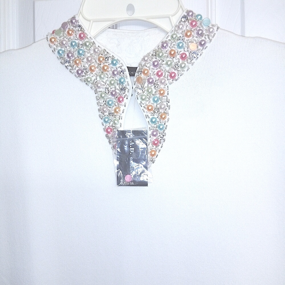 🆕 classic soft sweater classic pastel pearls neckline by A.D Originals size10-12 - Picture 3 of 8